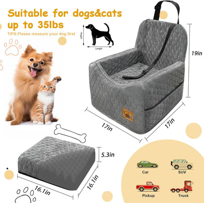 Dog Car Seat for Small/Medium Dogs, Memory Foam Dog Booster Seat, Travel Safety Per Car Seat with
