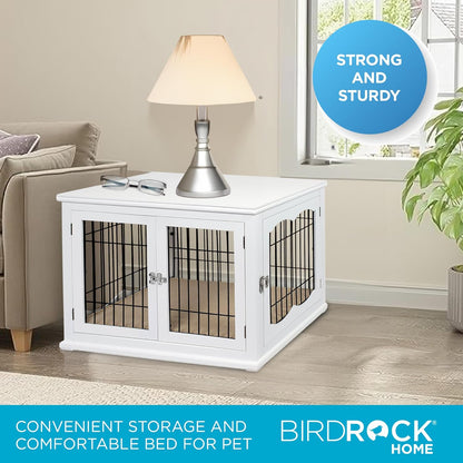 INTERNET'S BEST Decorative Dog Kennel with Pet Bed, Small Pet House, Double Door Indoor Crate