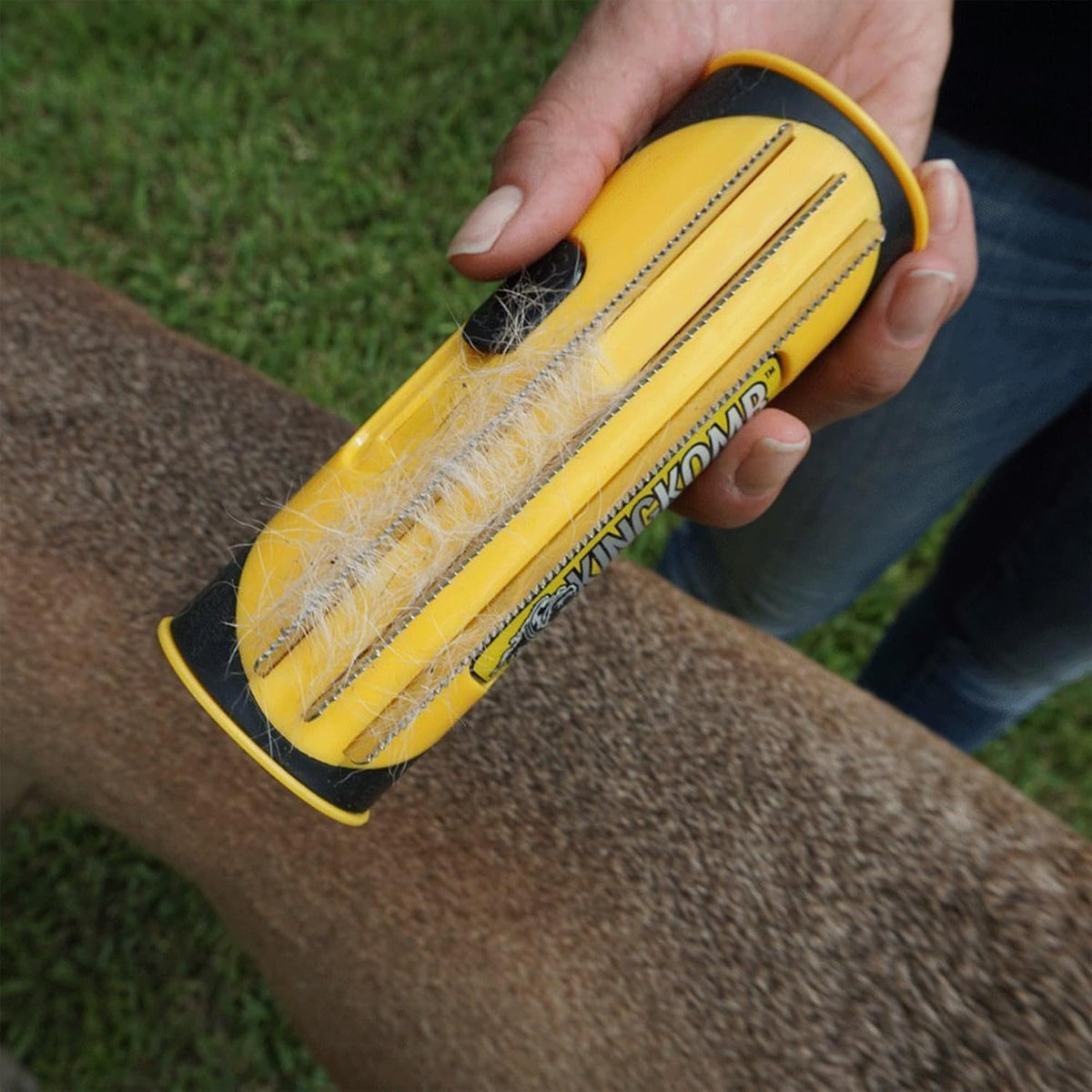 King Kanine Pet Grooming Brush, Self Cleaning Deshedding | Multi-Use Tool for Dogs, Cats & Horses