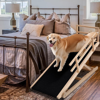 Dog Ramp, 5 Level Adjustable Height Folding Pet Ramp for High Bed, Portable Paw Ramps Large Bed