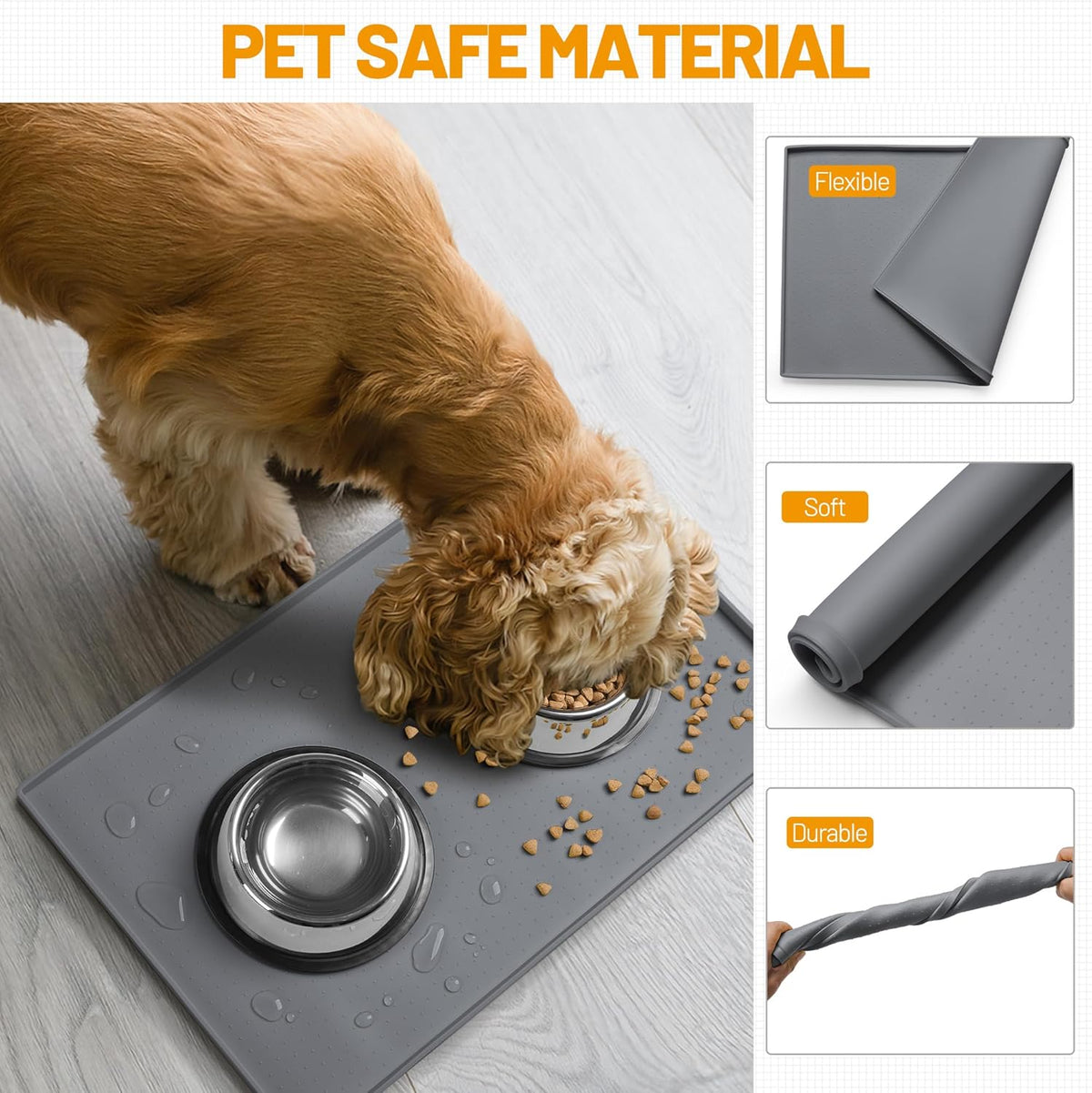 Hubulk Dog Feeding Mat,100% Waterproof Food Grade Silicone Pet Food and Water Bowl