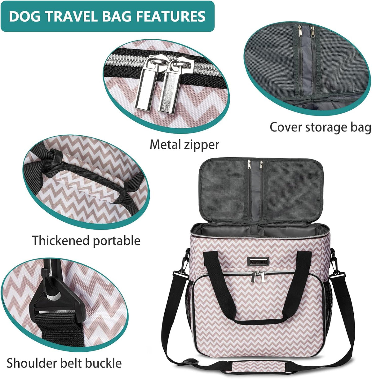 BAGLHER Dog Travel Bag, Pet Travel Bag (ALL Pet Travel Supplies), With 2 Pet Food Containers and 2