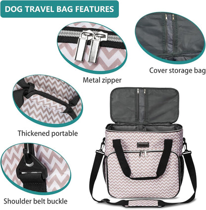 BAGLHER Dog Travel Bag, Pet Travel Bag (ALL Pet Travel Supplies), With 2 Pet Food Containers and 2