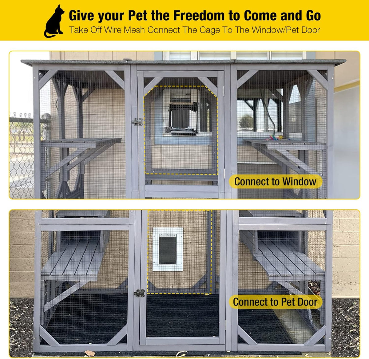 Aivituvin Catio Outdoor Cat Enclosure Large Walk in Cat Kennel Kitten Cage with Platforms and Small