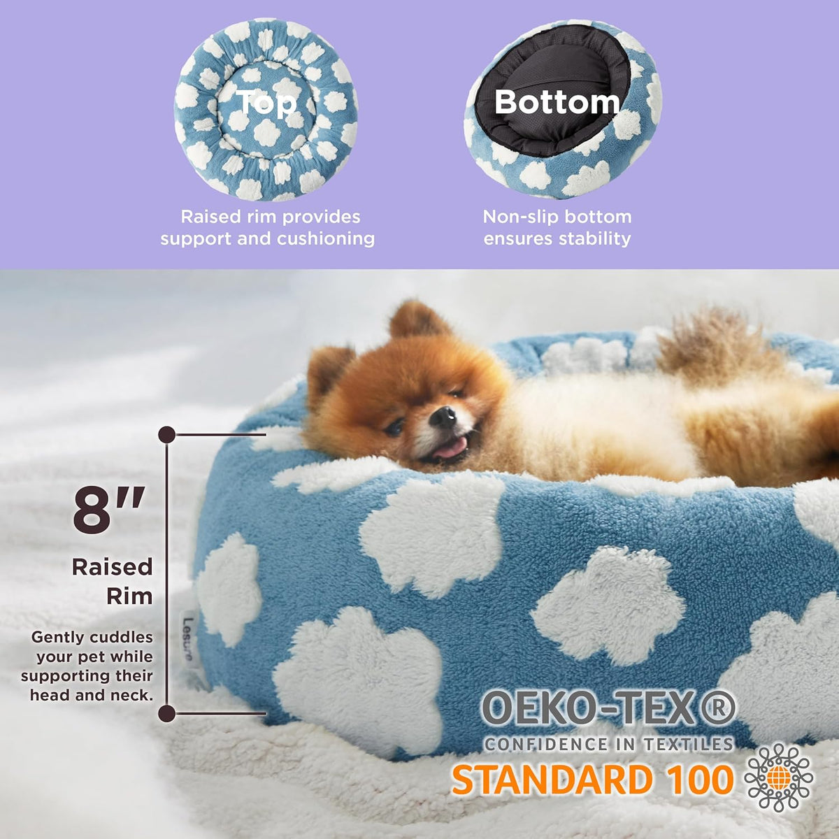 LE SURE Donut Dog Beds for Small Dogs - Round Cat Beds for Indoor Cats for Calming Pet with