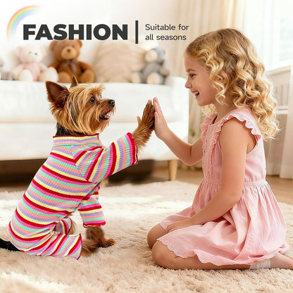 BAEJMJK Striped Dog Pajamas Stretchy Cute Four-Legged Boy Girl Dog Clothes with Sleeves Comfortable