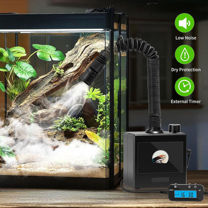 Reptile Fogger Humidifier for Glass Terrariums, Auto-Refill Misting System with Timer, Suitable for