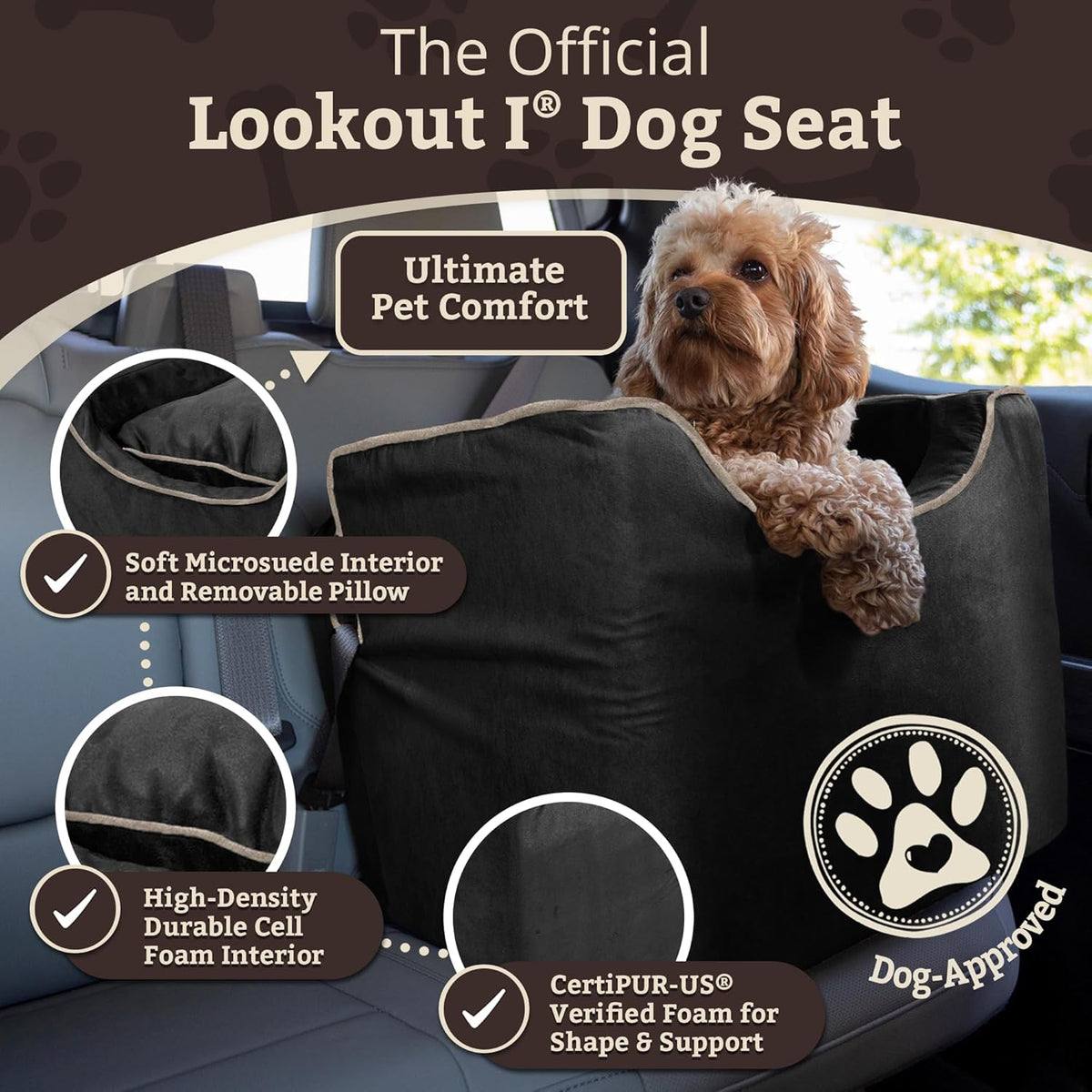 Snoozer Lookout I Dog Car Seat - Small Dog & Puppy Car Seat, Booster Bed for Small and Medium Size