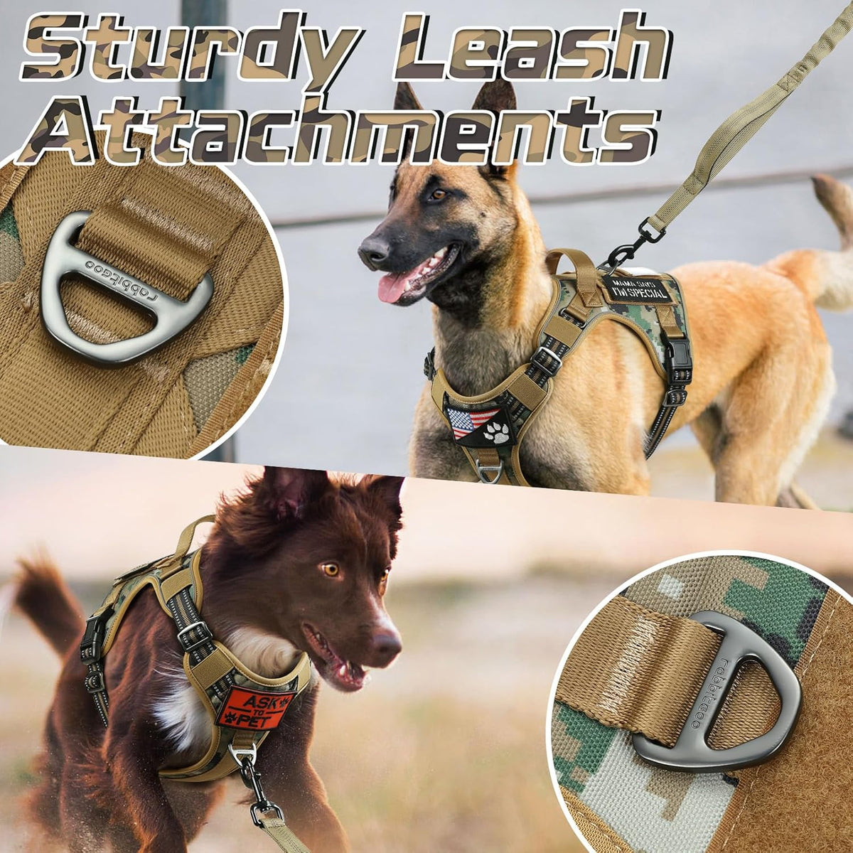 rabbitgoo Tactical Dog Harness for Small Dogs, No Pull Military Service Vest with Handle & Molle
