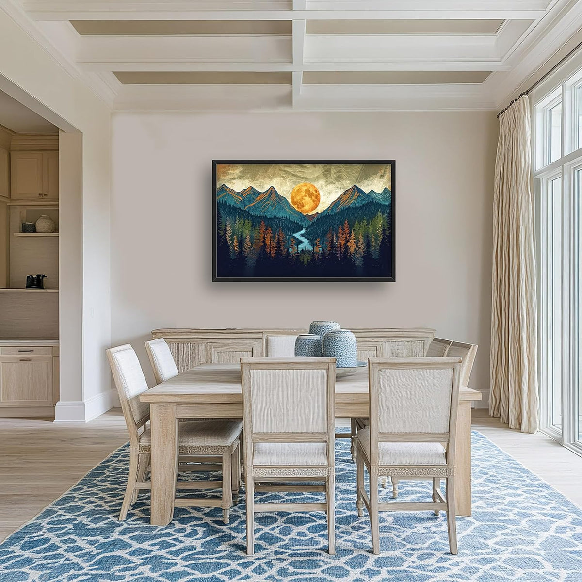 Quorin Boho Mountain Large Wall Art Mountain Landscape Pictures Moon Pine Tree Forest Lake Wall