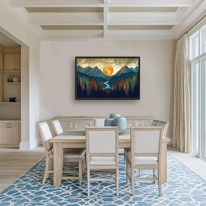 Quorin Boho Mountain Large Wall Art Mountain Landscape Pictures Moon Pine Tree Forest Lake Wall