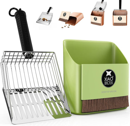 metal Cat Litter Scooper Kit - Durable large steel litter scoop with Dual Grid, Includes Broom &