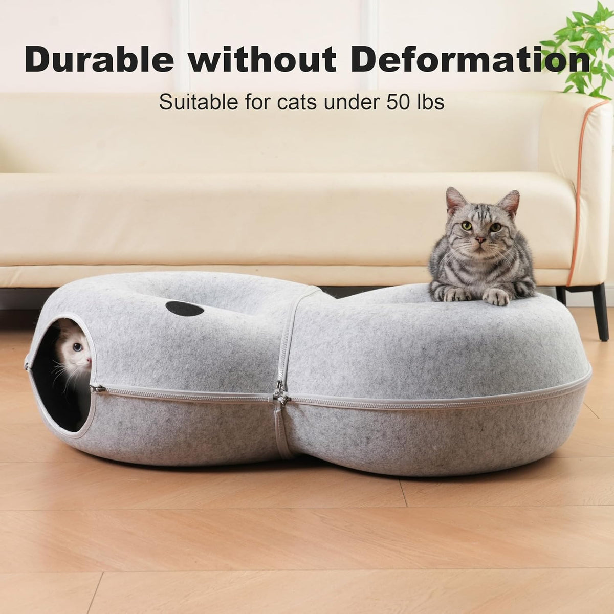 8-Shaped Large Cat Tunnel Bed for Indoor Cats, Infinite Circulation Peekaboo Cat Cave with 12 Toy