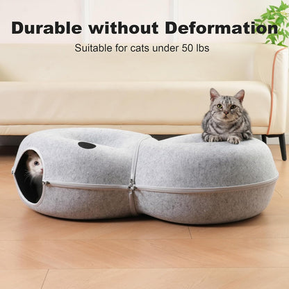8-Shaped Large Cat Tunnel Bed for Indoor Cats, Infinite Circulation Peekaboo Cat Cave with 12 Toy