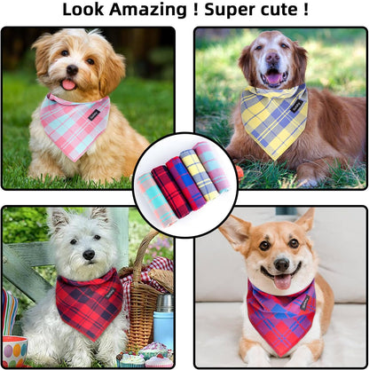 Spring Dog Bandana Large-Dog Scarf Vibrant Color Orange Green Plaid Printing Adjustable Bib