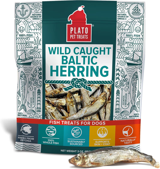 PLATO Pet Treats Fish Dog Treats - Air-Dried, Single Ingredient Dog Treat - with Omega 3 & 6 Fatty