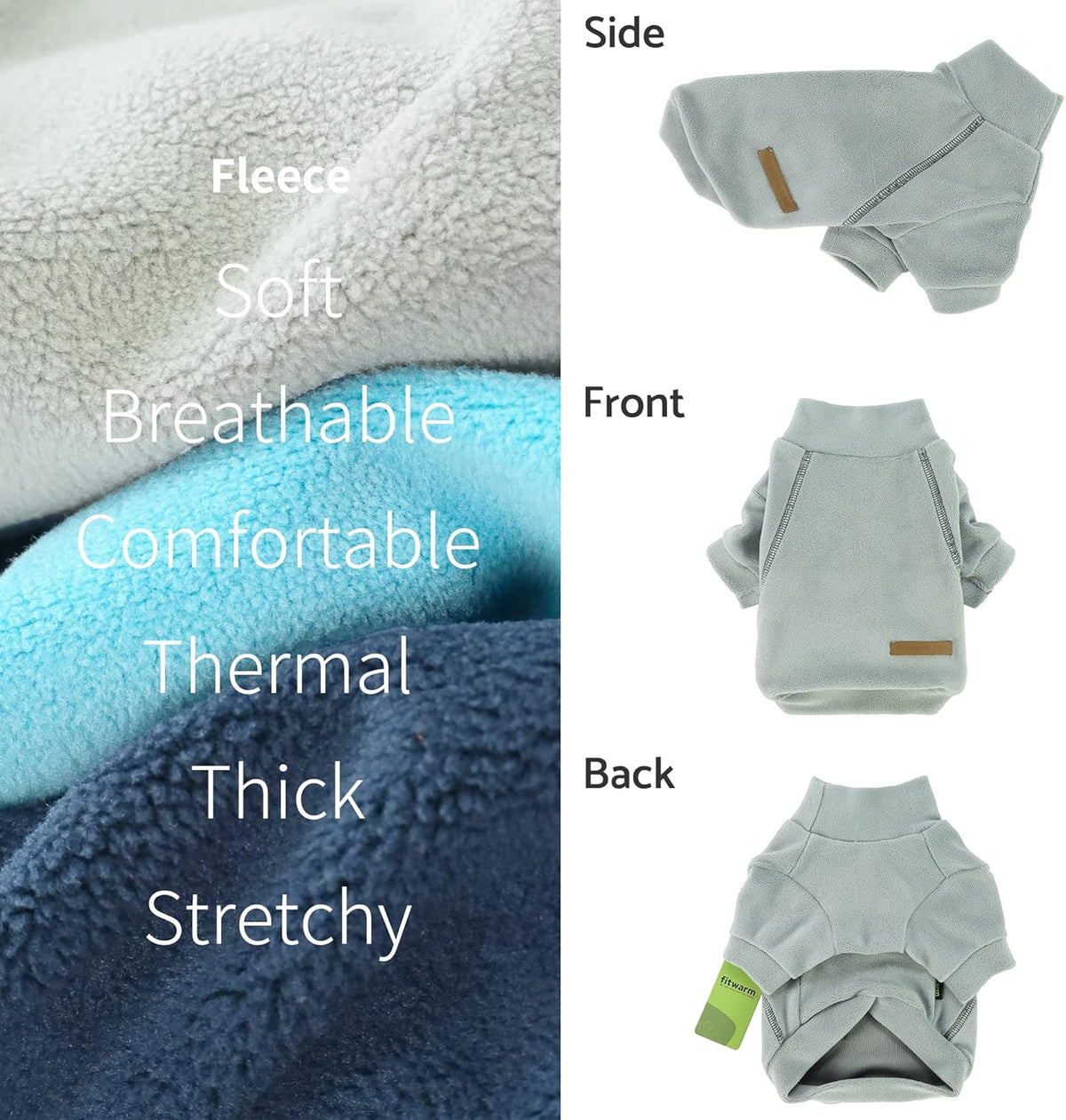 Fitwarm 3 Pack Classic Fleece Sweater, Turtleneck Sweatshirt, Winter Clothes for Small Dogs & Cats