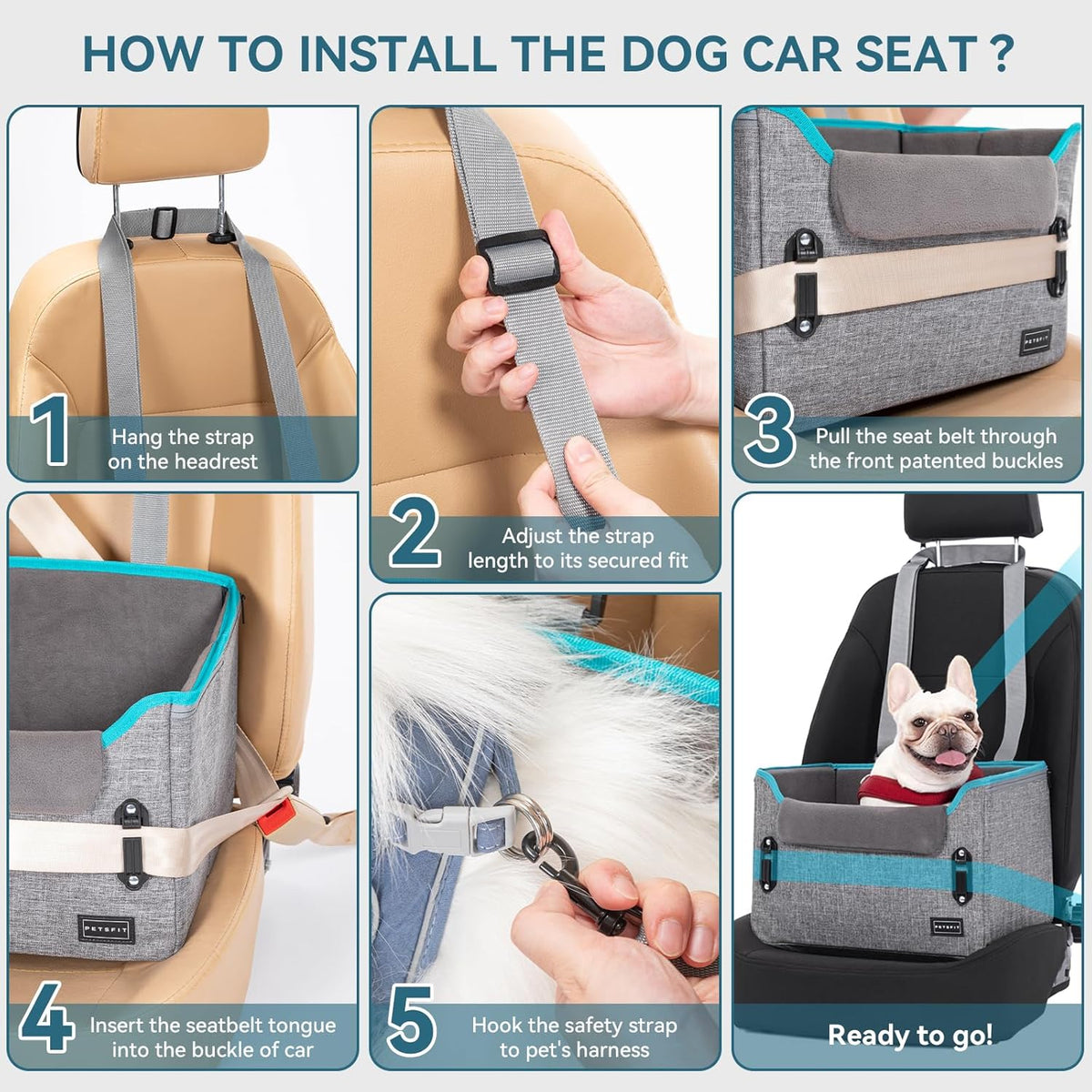 PETSFIT Dog Car Seats for Small Dogs, Patent Safety Buckles Dog Booster Car Seat, Dog Carseat with