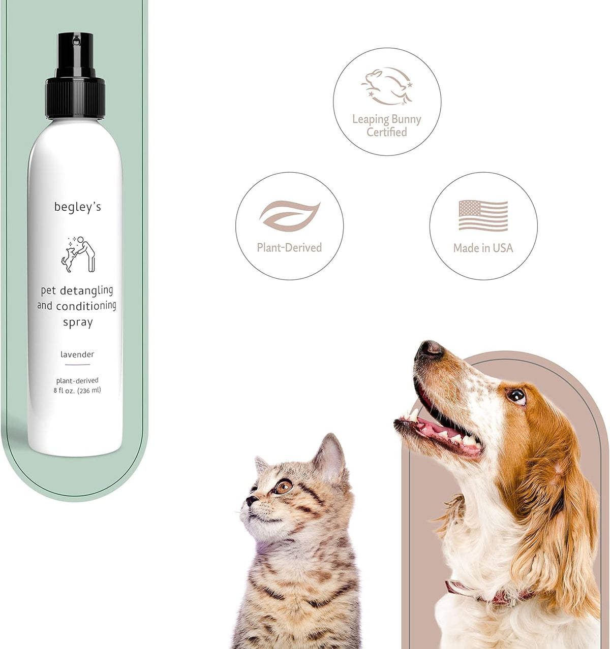 Begley's Pet Detangling Spray - Premium Essential Oil Scented Detangler Spray for Dogs, Puppies &