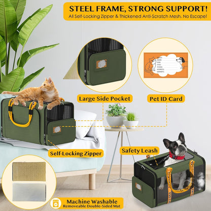 PAWZIDEA Expandable Pet Carrier w/ID Card, 18x11x11 in Small Dog Carrier TSA Airline Approved, Top
