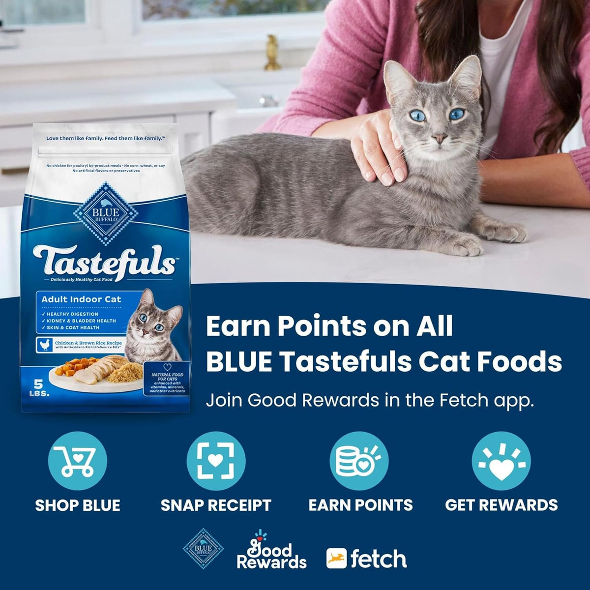 Blue Buffalo Tastefuls Natural Dry Food for Adult Indoor Cats, Chicken & Brown Rice Recipe, 7-lb.