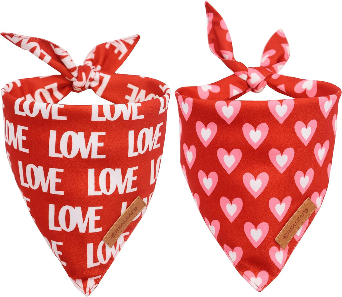 Realeaf Love Dog Bandanas 2 Pack, Triangle Reversible Mothers Day Valentine's Day Pet Scarf for Boy