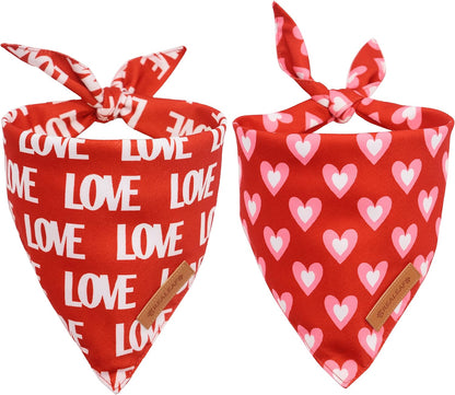 Realeaf Love Dog Bandanas 2 Pack, Triangle Reversible Mothers Day Valentine's Day Pet Scarf for Boy