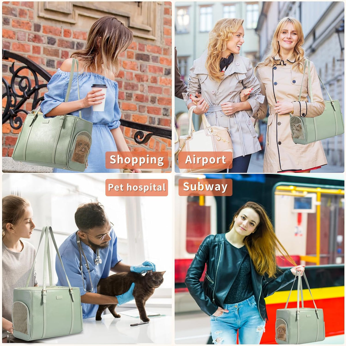 Fashion Dog Purse Pet Carrier Leather Bag for Small Dogs Cats Puppy, Portable Tote Bag Airline