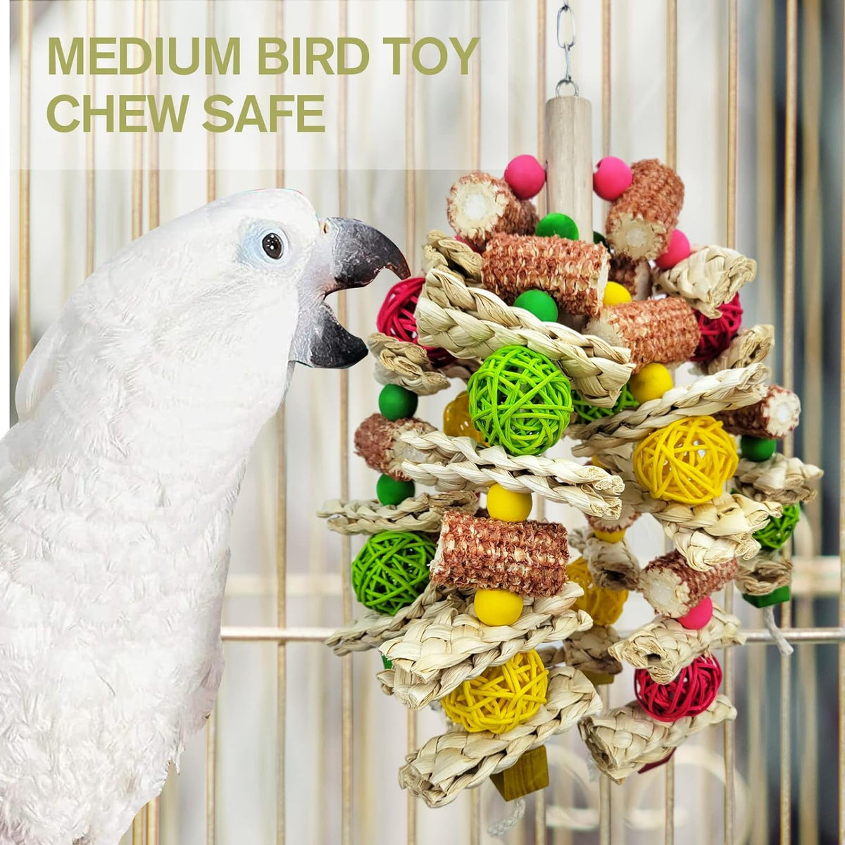 Parrot Toys, Natural Corncob Bird Chew Toys for Small and Medium Macaws, African Grey Parrots