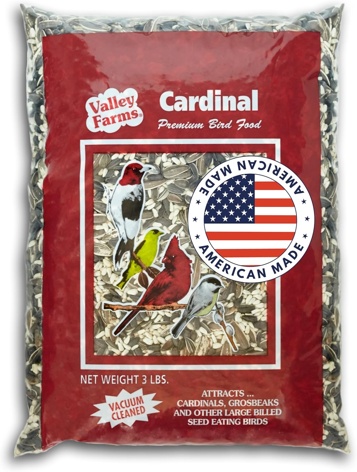 Valley Farms Cardinal Mix (3 LB) Wild Bird Food for Outside Feeders, Cardinal Bird Seed with Black