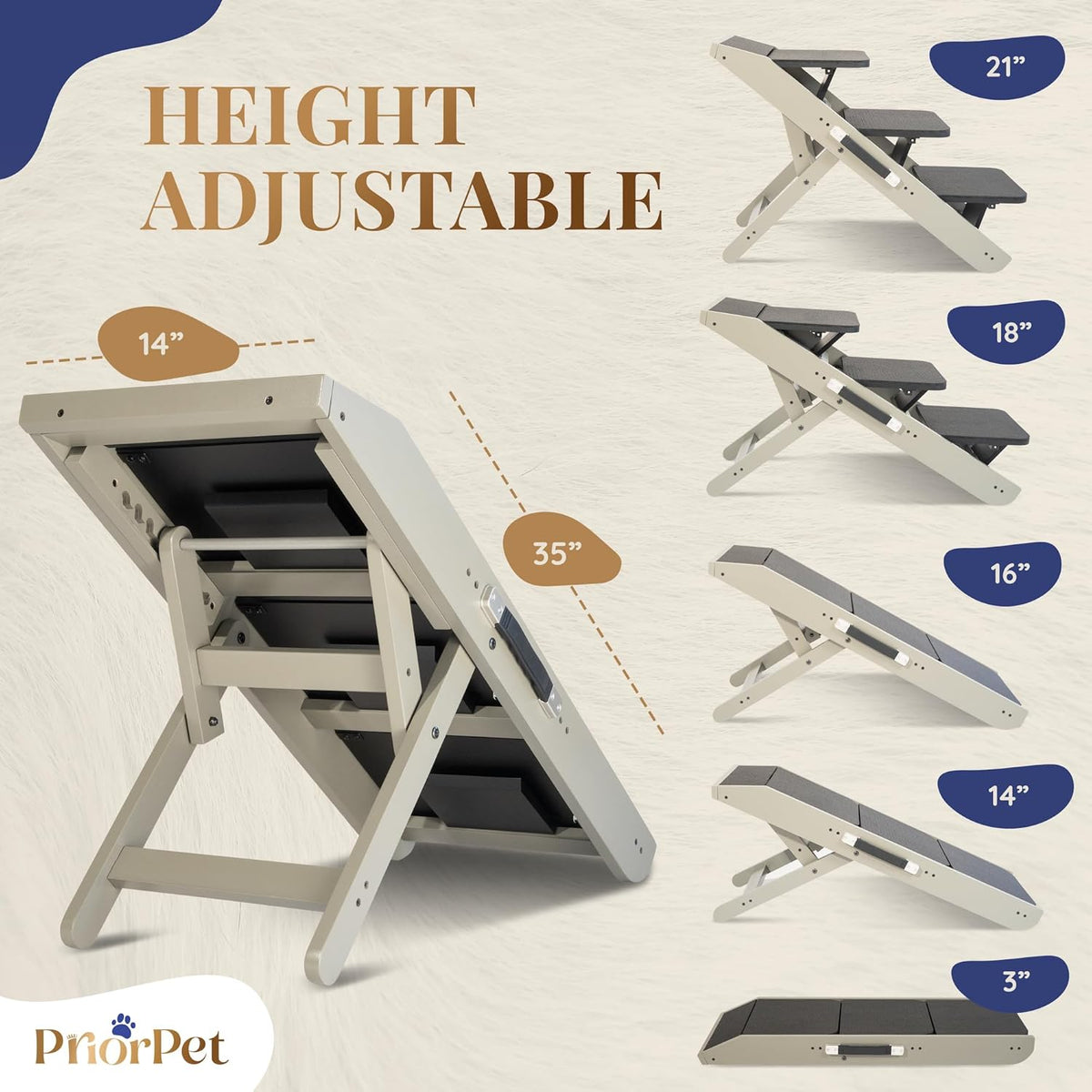 Dog Steps for Bed & Couch 2-in-1 Dog Stairs/Ramp - Height Adjustable Dog Ramp for Couch 7” - 20”