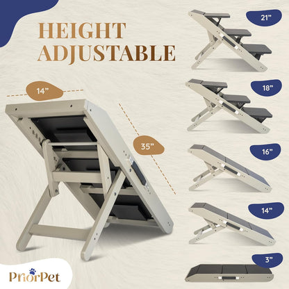 Dog Steps for Bed & Couch 2-in-1 Dog Stairs/Ramp - Height Adjustable Dog Ramp for Couch 7” - 20”