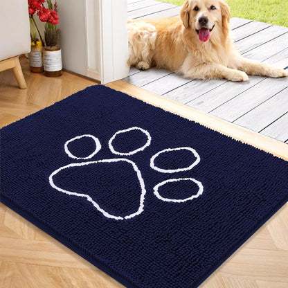 OLANLY Door Mat for Muddy Dog Paws 40x32, Ultra Absorbent Chenille Mud Doormat with Paw Print