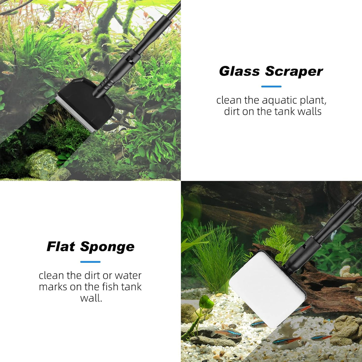 hygger Small Fish Tank Cleaner, Aquarium Cleaning Tools Kit with Handle, Seaweed Scraper, Fishing
