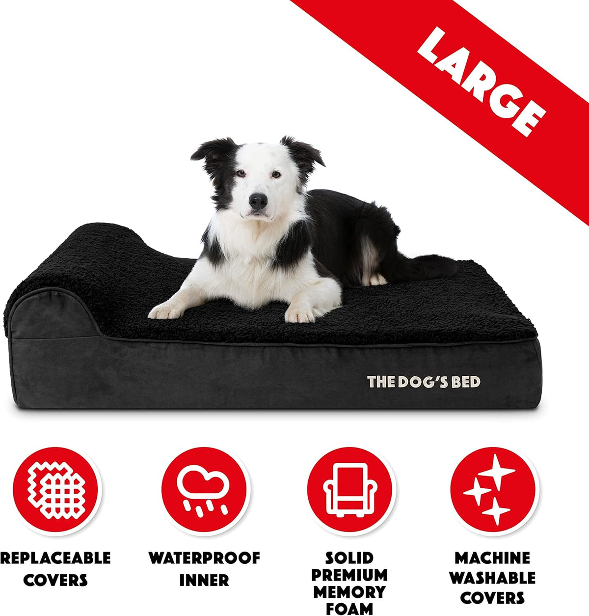 The Dog’s Bed Orthopedic Headrest Dog Bed Large Black Plush 40x25, Memory Foam, Pain Relief for