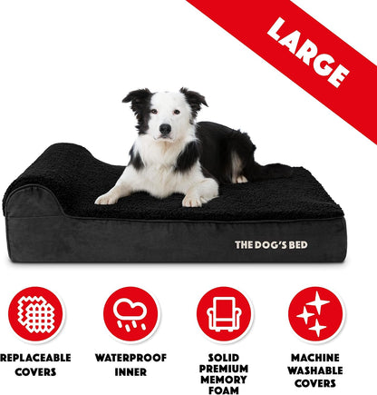 The Dog’s Bed Orthopedic Headrest Dog Bed Large Black Plush 40x25, Memory Foam, Pain Relief for