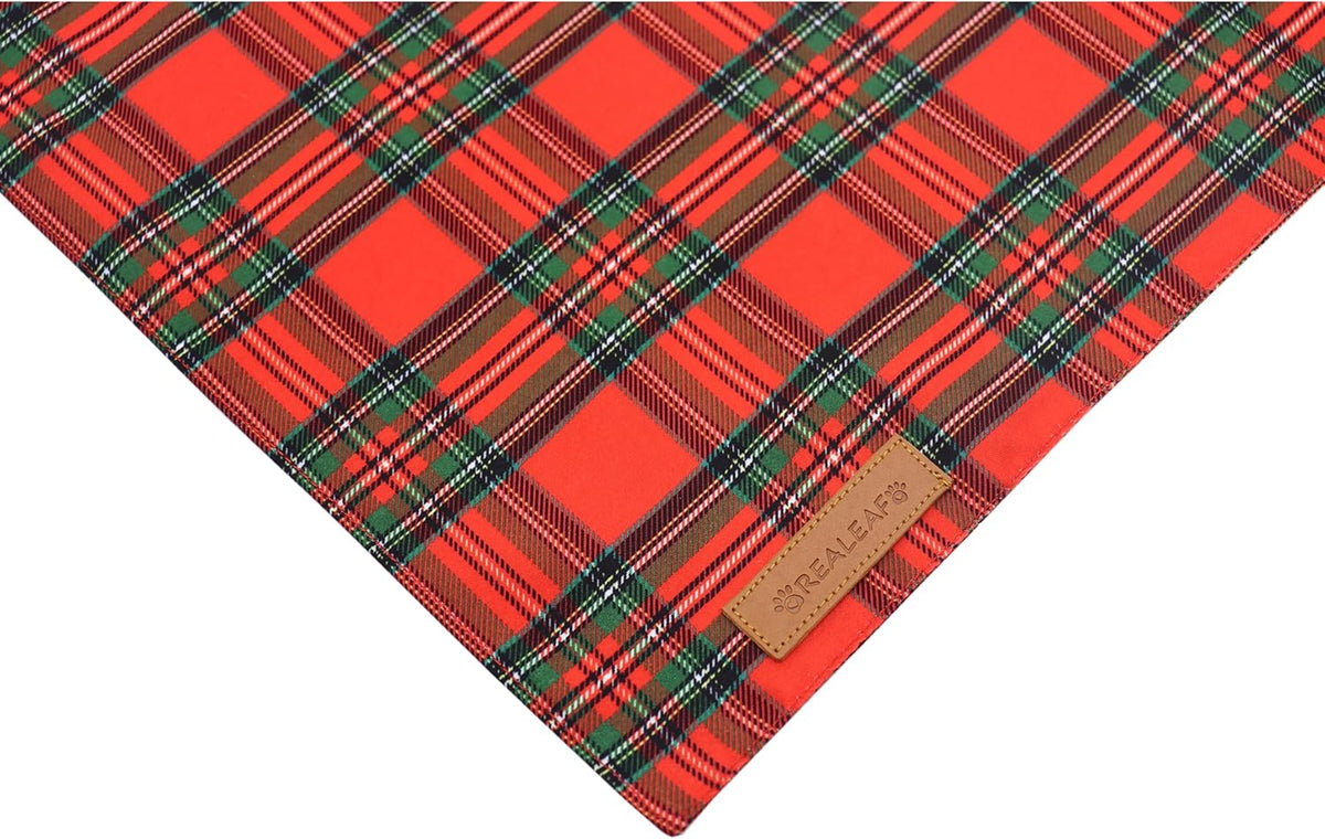 Realeaf Christmas Dog Bandanas 2 Pack, Reversible Red Green Plaid Dog Scarf, Xmas Pet Bandana