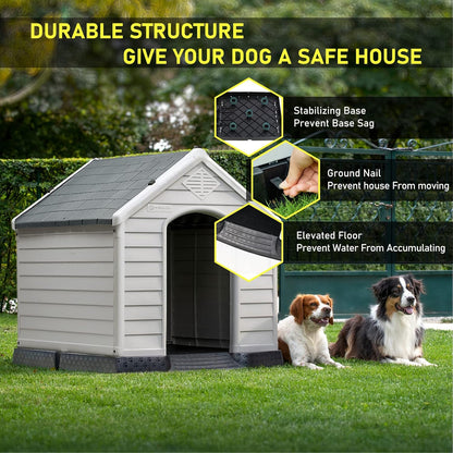 LEMBERI Durable Waterproof Plastic Dog House for Small to Large Sized Dogs, Indoor Outdoor Doghouse