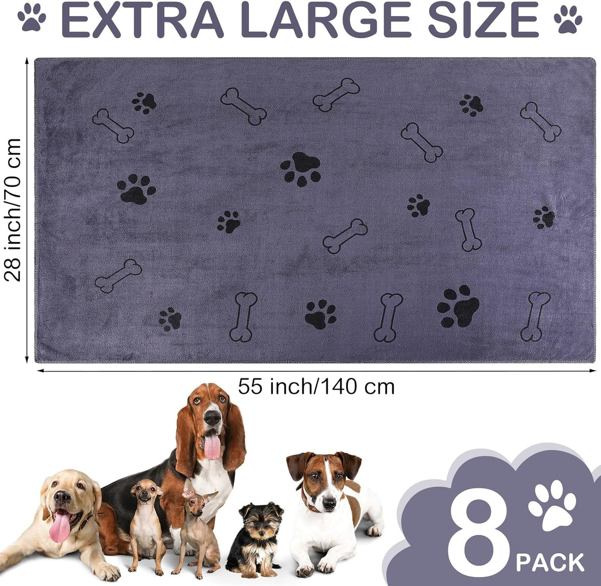 Chumia 8 Pcs Dog Towels for Drying Dogs Cats Pet Towels Bulk Puppy Microfiber Quick Drying Paw Bath