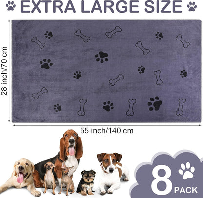 Chumia 8 Pcs Dog Towels for Drying Dogs Cats Pet Towels Bulk Puppy Microfiber Quick Drying Paw Bath