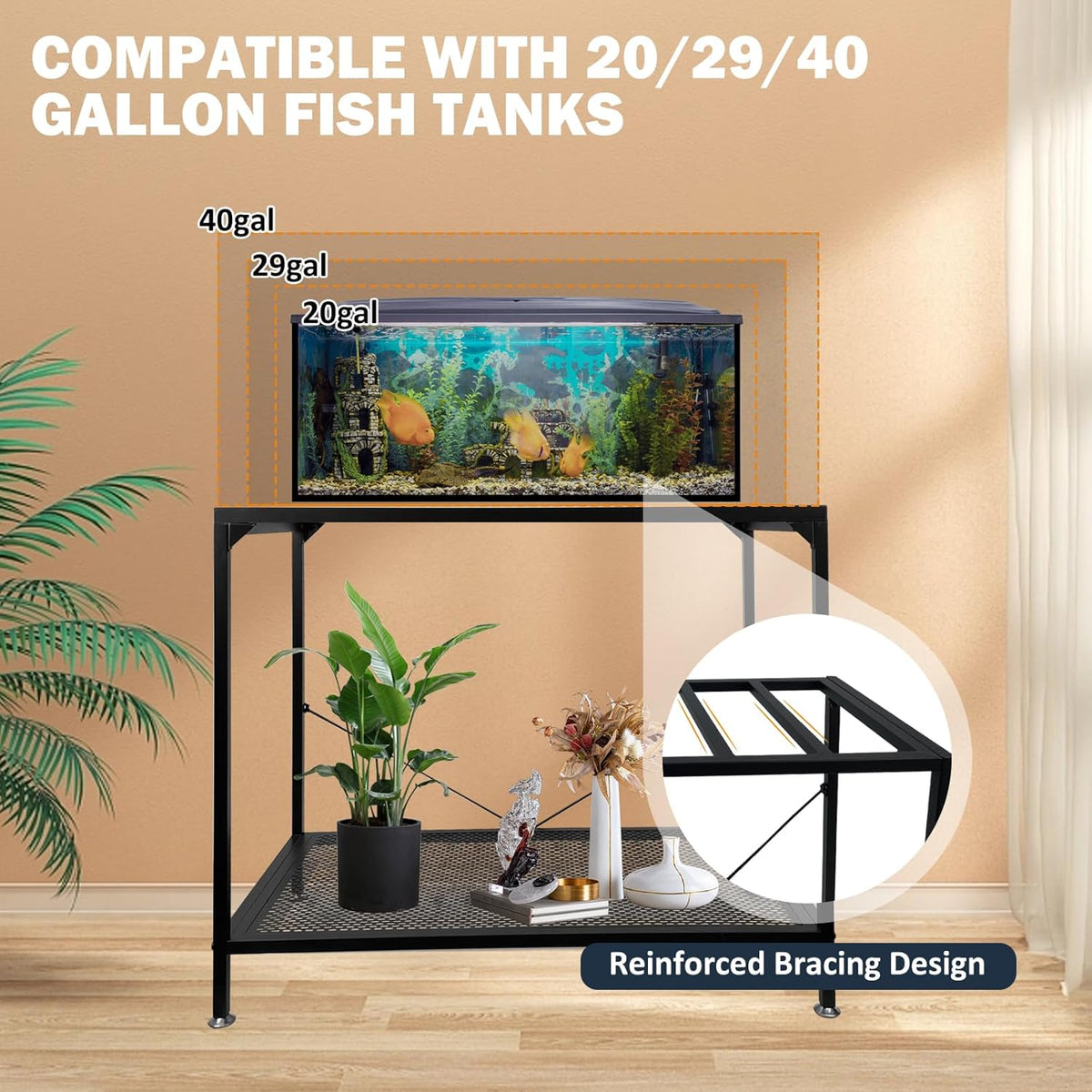 tongmo 40 Gallon Fish Tank Stand, 2 Stands Metal Aquarium Stand, Aquarium Turtle Tank (40