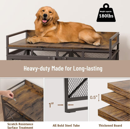 COZPAW Large Dog Crate Furniture, 48 Inch Wooden Dog Kennel for XLarge Dogs, Heavy Duty Dogs