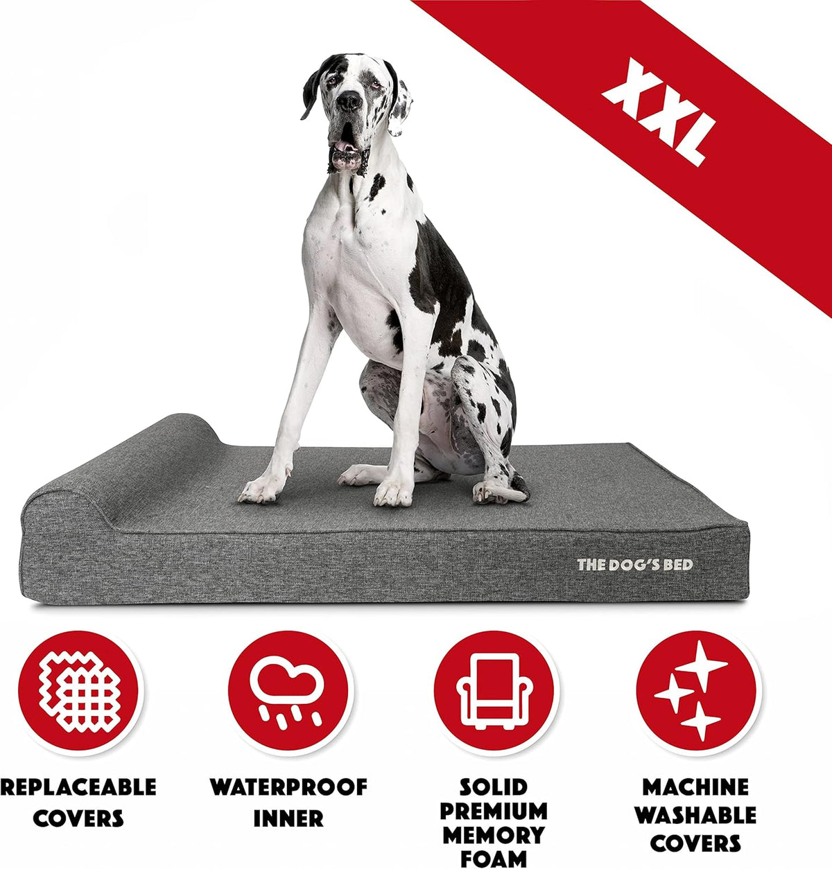 The Dog’s Bed Orthopedic Headrest Dog Bed XXL Grey Linen 54x36, Memory Foam, Pain Relief for