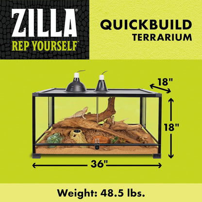 Zilla QuickBuild Reptile 40 Gallon Glass Terrarium Habitat with Swing Door For Geckos, Snakes