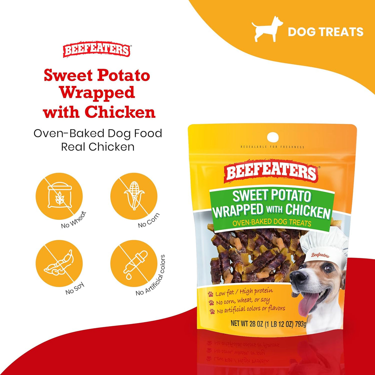 Beefeaters Sweet Potato Wrap with Chicken – Dog Treat. No Corn, Wheat, Soy or Gluten, Low Fat