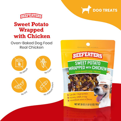 Beefeaters Sweet Potato Wrap with Chicken – Dog Treat. No Corn, Wheat, Soy or Gluten, Low Fat