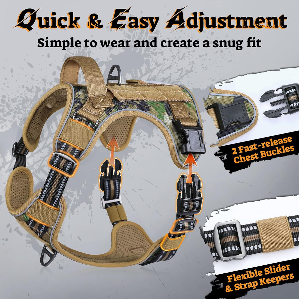 rabbitgoo Dog Harness for Large Dogs No Pull, Tactical Service Pet Vest with Molle and Control