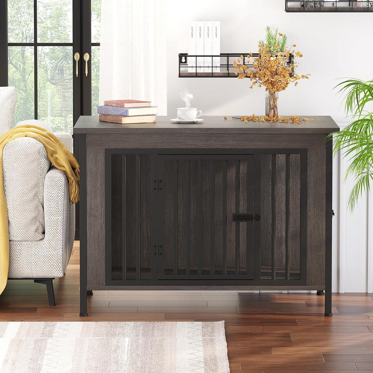 EasyCom 39.96" XL Wooden Large Dog Crate Furniture for Medium and Large Breed, Chew-Resistant Dog
