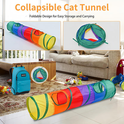 iCAGY 25-Piece Cat Toys Kit with Rainbow Tunnel - Interactive Cat Toy Bundle for Indoor Cats