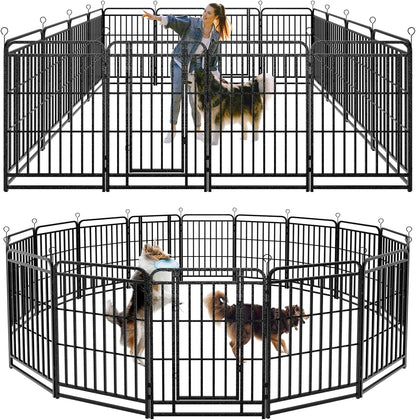Dog Playpen Outdoor 16 Panels Heavy Duty Dog Fence 40" Height with Thick Pipe Anti-Rust with Doors